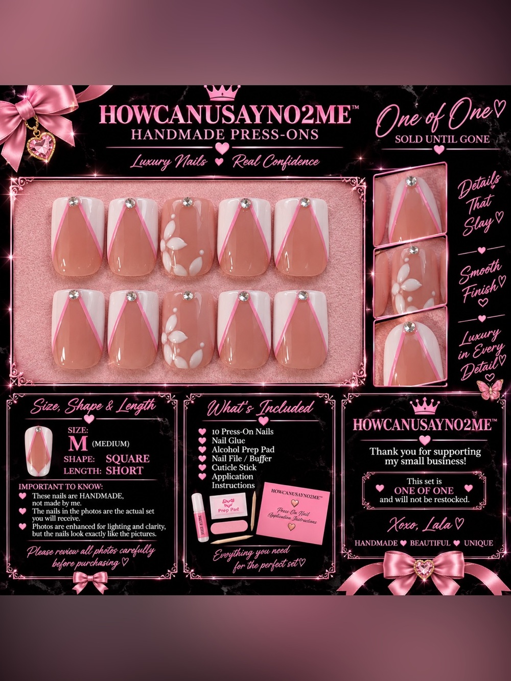 #5 HOWCANUSAYNO2ME Pink & Nude Chevron Floral Press-On Nails